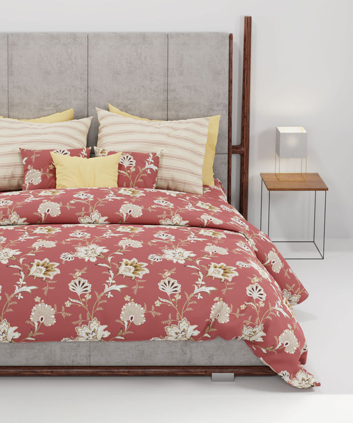 Home Essential King Printed Bedsheet, 144TC, 100% Cotton-Yasmin Red