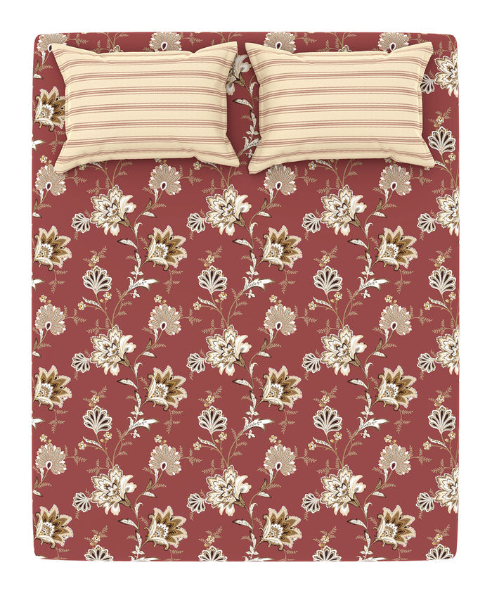 Home Essential King Printed Bedsheet, 144TC, 100% Cotton-Yasmin Red