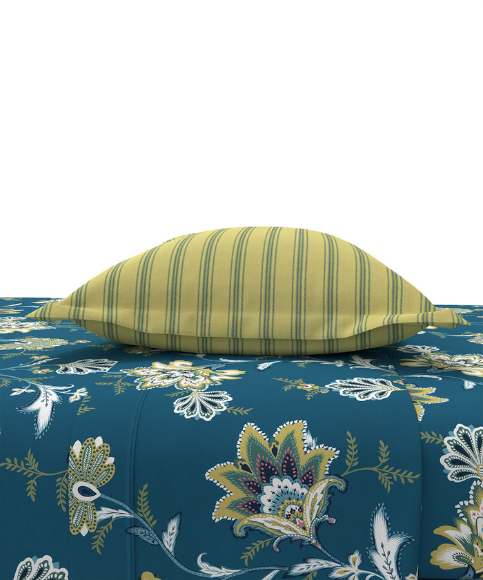 Home Essential King Printed Bedsheet, 144TC, 100% Cotton-Yasmin Teal