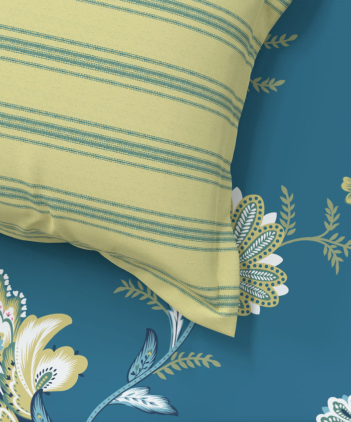 Home Essential King Printed Bedsheet, 144TC, 100% Cotton-Yasmin Teal