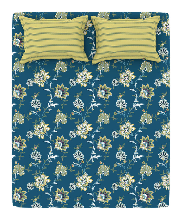 Home Essential King Printed Bedsheet, 144TC, 100% Cotton-Yasmin Teal