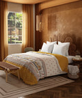 Home Essential Namaste Bharat Double AC Comforter, Shor Gul Yellow| 144 TC Cotton