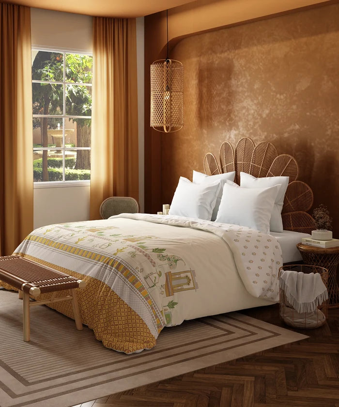 Home Essential Namaste Bharat Double AC Comforter, Vatsalya Ochre | 144 TC Cotton