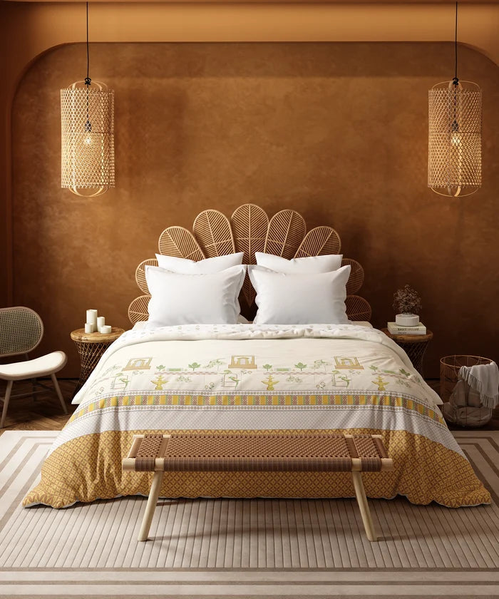 Home Essential Namaste Bharat Double AC Comforter, Vatsalya Ochre | 144 TC Cotton