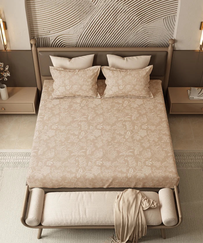 Home Essential Pastel Poetry Floral King Bedsheet, IRAJA BISCOFF|144TC Cotton| 2 Pillow Covers