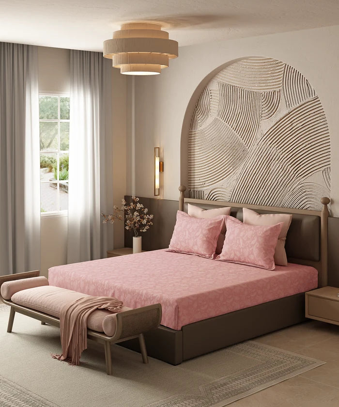 Home Essential Pastel Poetry Floral King Bedsheet, NITARA PEONY|144TC Cotton| 2 Pillow Covers
