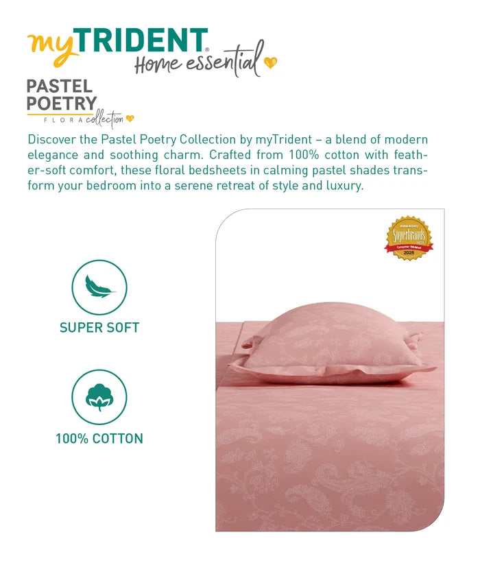 Home Essential Pastel Poetry Floral King Bedsheet, NITARA PEONY|144TC Cotton| 2 Pillow Covers