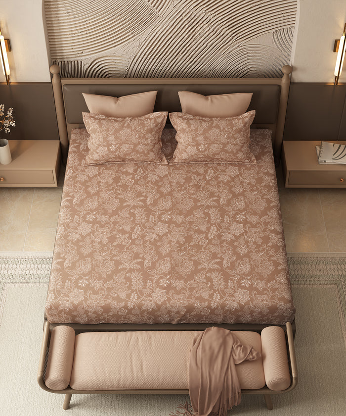 Home Essential Pastel Poetry Floral King Bedsheet,IRAJA Ginderbread|144TC Cotton| 2 Pillow Covers