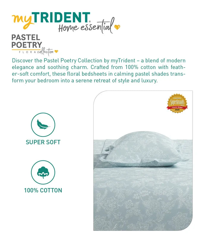 Home Essential Pastel Poetry Floral King Fitted Bedsheet, IRAJA TIFFANY|144TC Cotton| 2 Pillow Covers