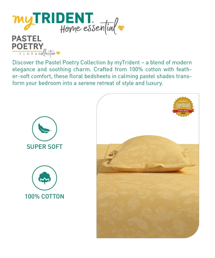 Home Essential Pastel Poetry Floral King Fitted Bedsheet, NITARA DAISY|144TC Cotton| 2 Pillow Covers