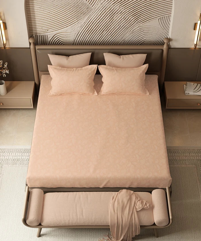 Home Essential Pastel Poetry Floral King Fitted Bedsheet, NITARA MARMALADE|144TC Cotton| 2 Pillow Covers