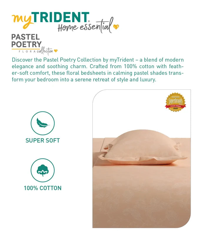 Home Essential Pastel Poetry Floral King Fitted Bedsheet, NITARA MARMALADE|144TC Cotton| 2 Pillow Covers