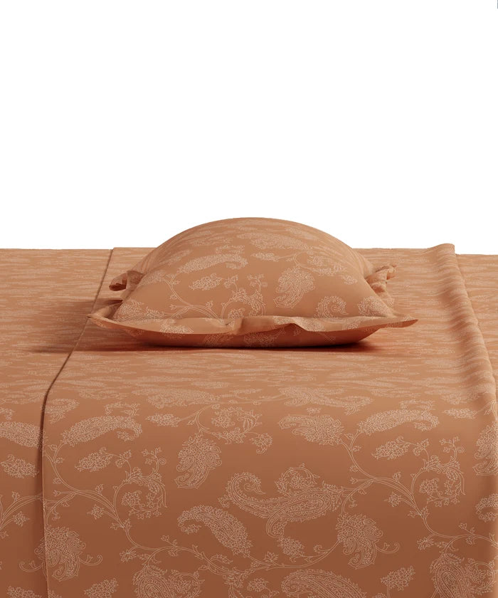 Home Essential Pastel Poetry Floral King Fitted Bedsheet, NITARA PAPAYA|144TC Cotton| 2 Pillow Covers