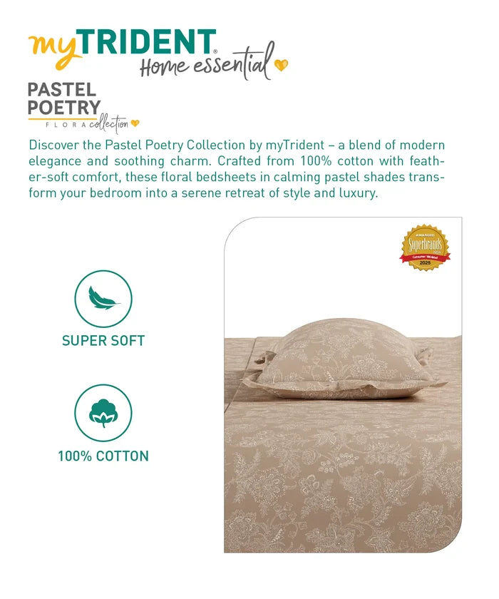 Home Essential Pastel Poetry Floral King Fitted Bedsheet,IRAJA BISCOFF|144TC Cotton| 2 Pillow Covers