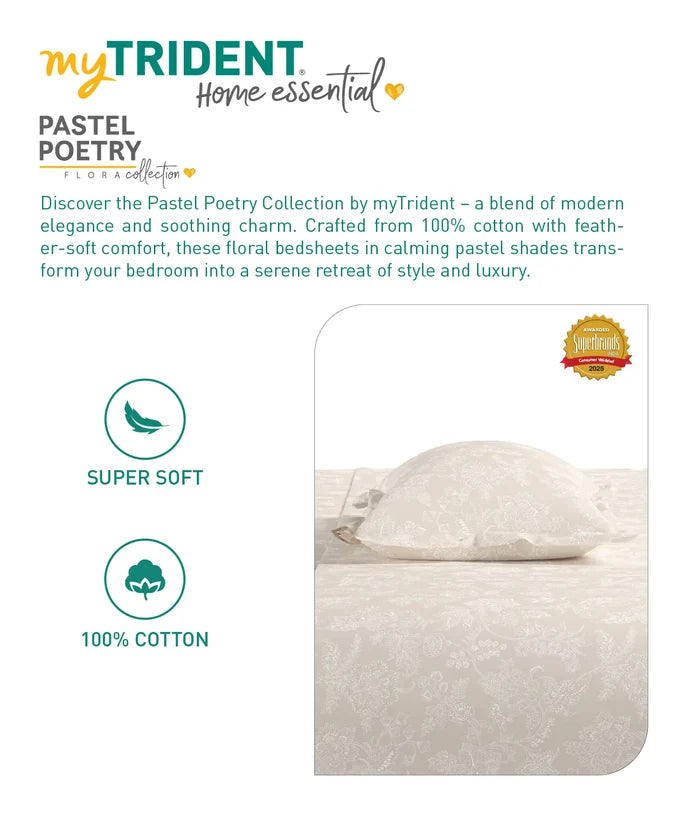 Home Essential Pastel Poetry Floral King Fitted Bedsheet,IRAJA BUTTER|144TC Cotton| 2 Pillow Covers