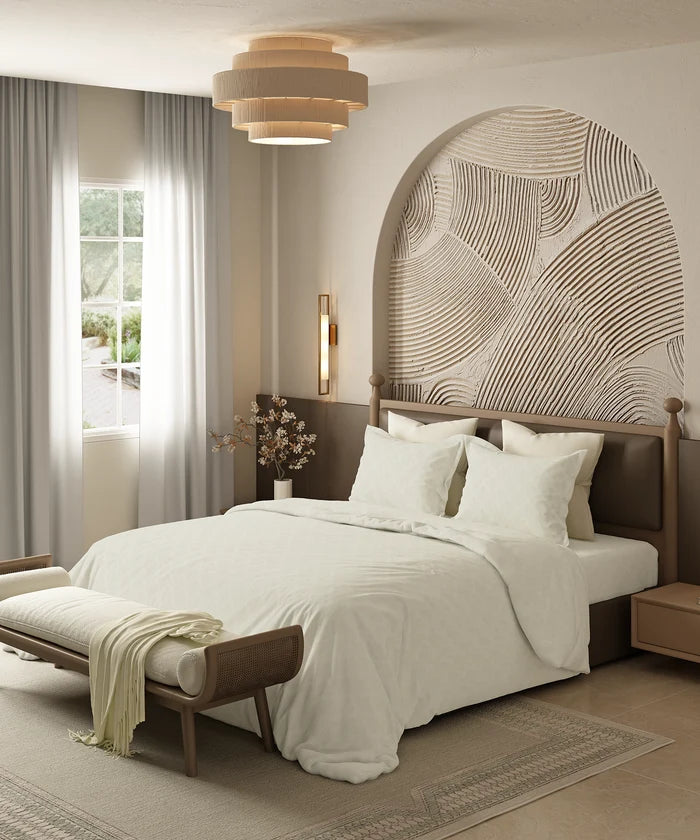Home Essential Pastel Poetry Geo Bedsheet, Aldo Butter|144TC Cotton| 2 Pillow Covers