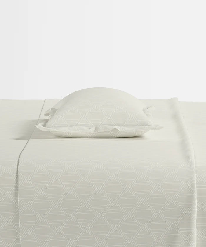 Home Essential Pastel Poetry Geo Bedsheet, Aldo Butter|144TC Cotton| 2 Pillow Covers