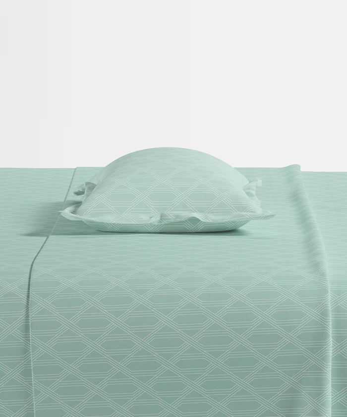Home Essential Pastel Poetry Geo Bedsheet, Aldo Tiffany|144TC Cotton| 2 Pillow Covers