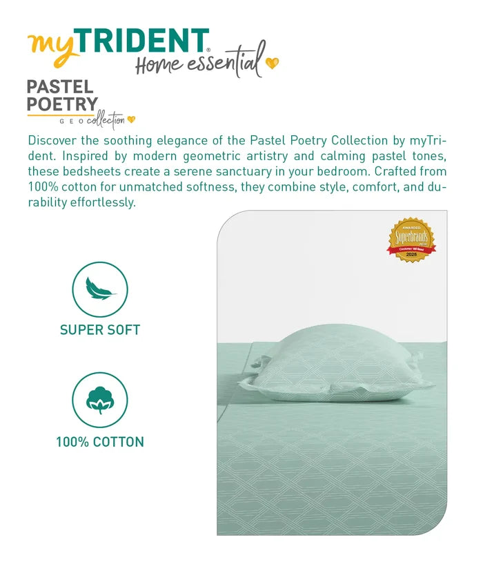 Home Essential Pastel Poetry Geo Bedsheet, Aldo Tiffany|144TC Cotton| 2 Pillow Covers