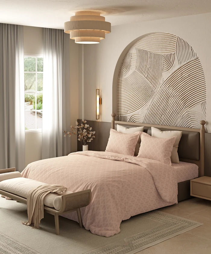 Home Essential Pastel Poetry Geo King Bedsheet, Aldo Biscoff|144TC Cotton| 2 Pillow Covers