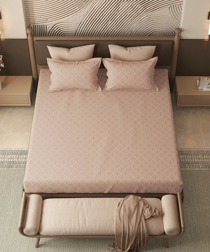 Home Essential Pastel Poetry Geo King Bedsheet, Aldo Biscoff|144TC Cotton| 2 Pillow Covers