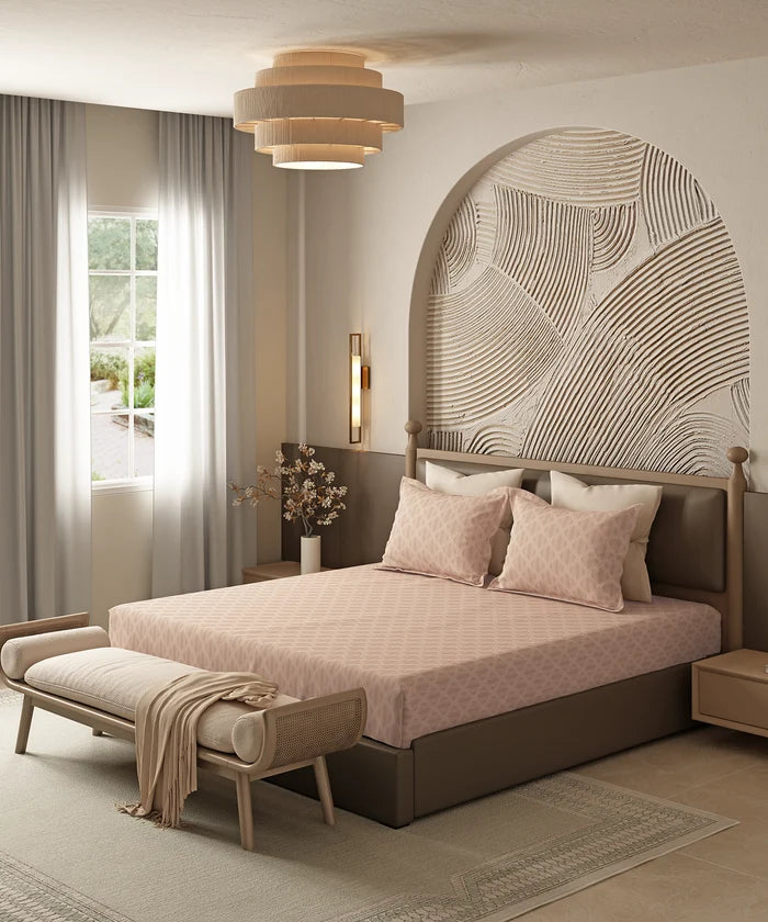 Home Essential Pastel Poetry Geo King Bedsheet, Aldo Biscoff|144TC Cotton| 2 Pillow Covers
