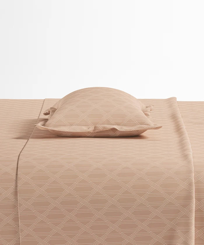Home Essential Pastel Poetry Geo King Bedsheet, Aldo Biscoff|144TC Cotton| 2 Pillow Covers