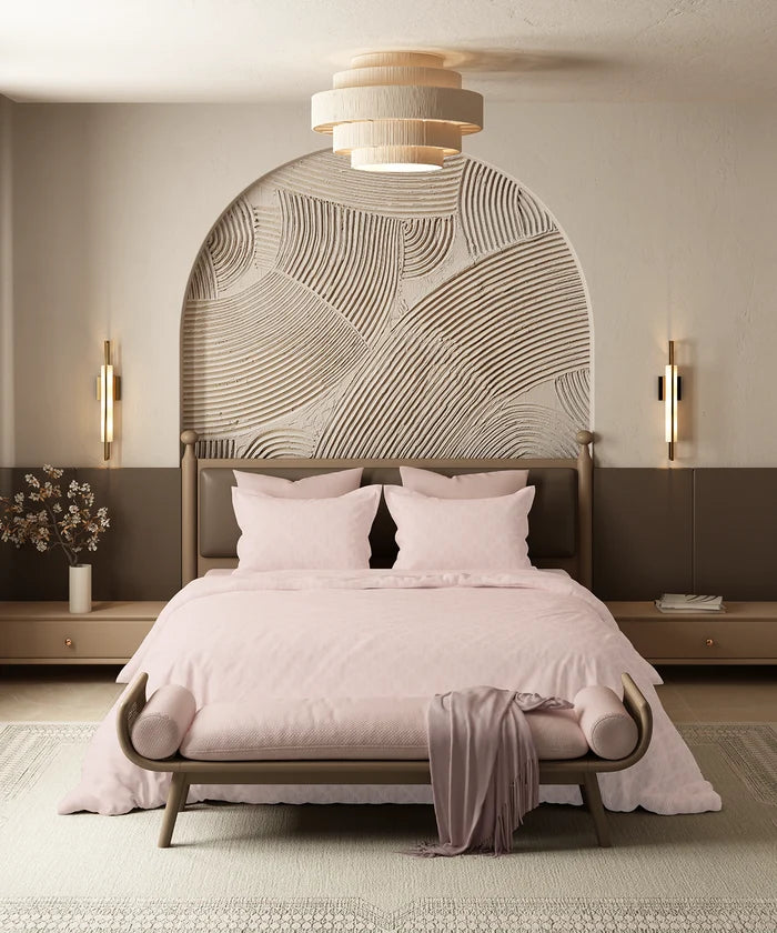 Home Essential Pastel Poetry Geo King Bedsheet, Aldo Blush|144TC Cotton| 2 Pillow Covers