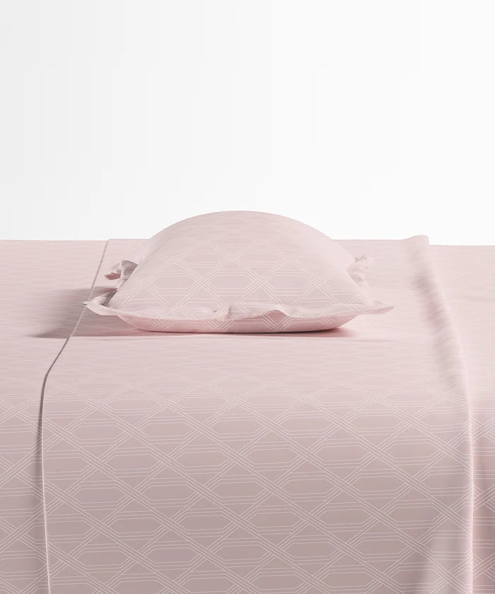Home Essential Pastel Poetry Geo King Bedsheet, Aldo Blush|144TC Cotton| 2 Pillow Covers