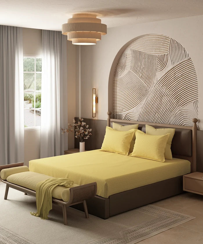 Home Essential Pastel Poetry Geo King Bedsheet, Maison Daisy|144TC Cotton| 2 Pillow Covers