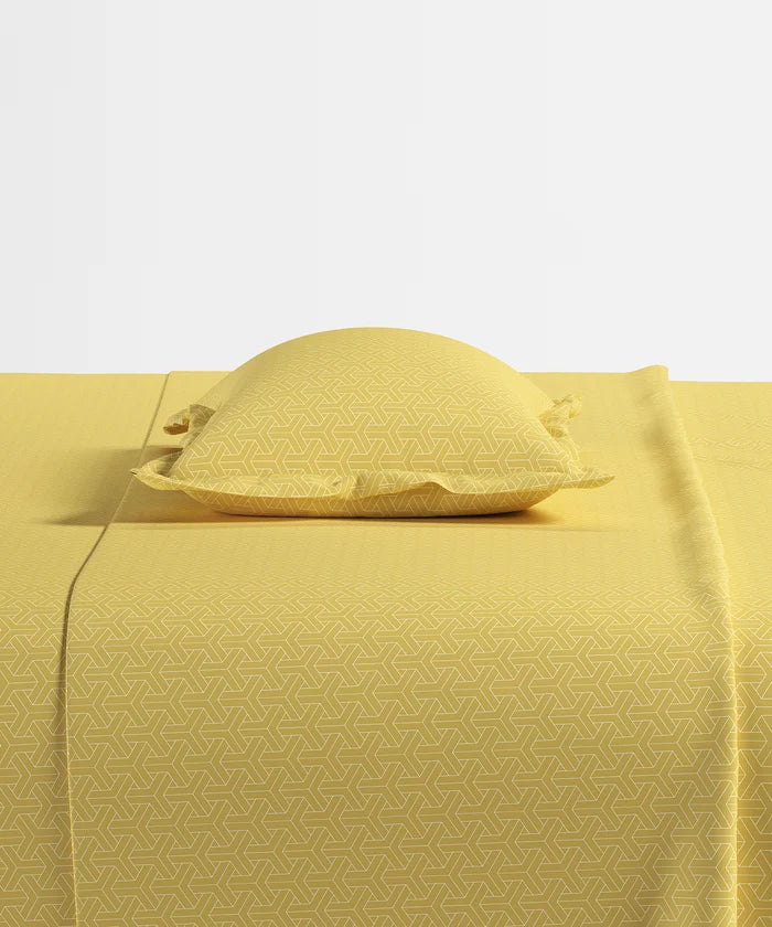 Home Essential Pastel Poetry Geo King Bedsheet, Maison Daisy|144TC Cotton| 2 Pillow Covers