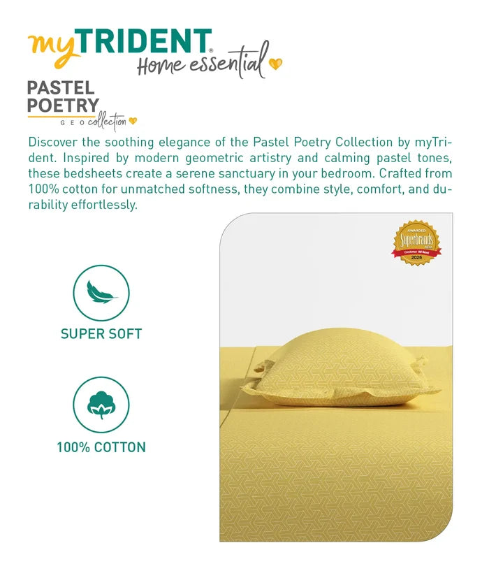 Home Essential Pastel Poetry Geo King Bedsheet, Maison Daisy|144TC Cotton| 2 Pillow Covers