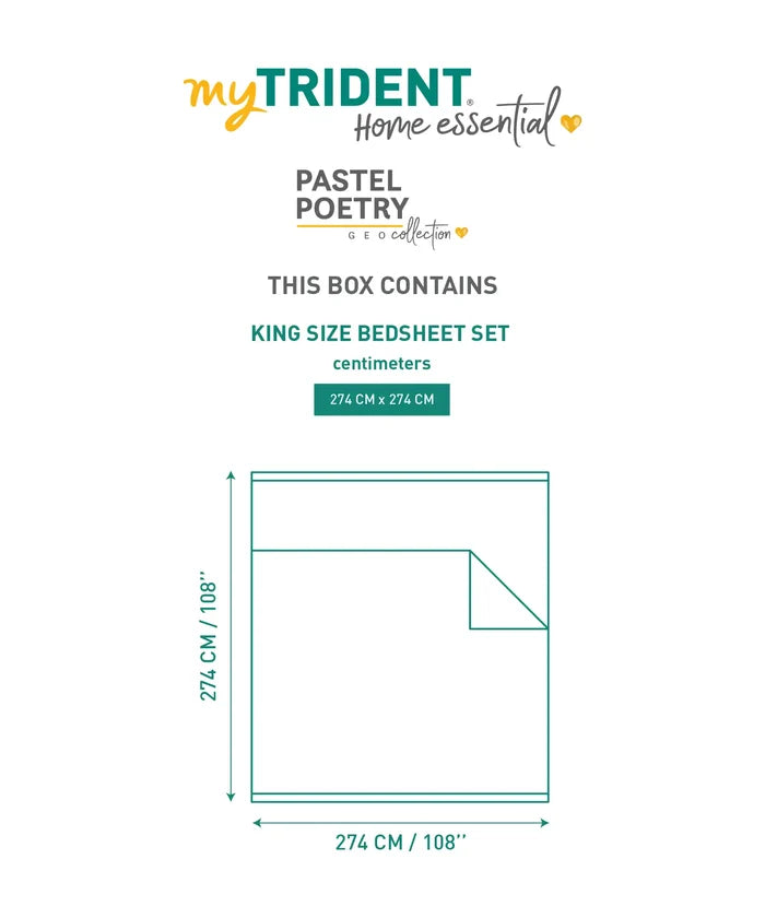 Home Essential Pastel Poetry Geo King Bedsheet, Maison Daisy|144TC Cotton| 2 Pillow Covers