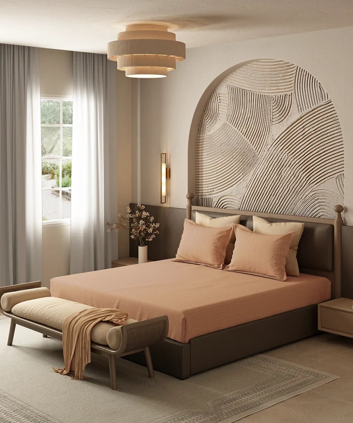 Home Essential Pastel Poetry Geo King Bedsheet, Maison Papaya|144TC Cotton| 2 Pillow Covers