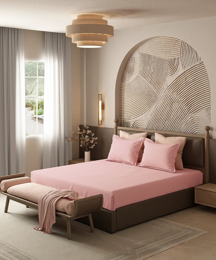 Home Essential Pastel Poetry Geo King Bedsheet, Maison Peony|144TC Cotton| 2 Pillow Covers