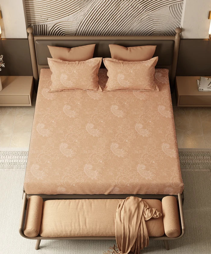 Home Essential Pastel Poetry King Bedsheet Set, Antra Amber|144TC Cotton| 2 Pillow Covers