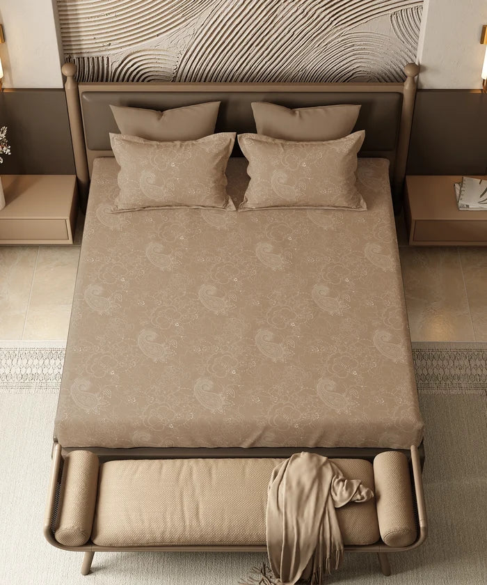 Home Essential Pastel Poetry King Bedsheet Set, Antra Roast|144TC Cotton| 2 Pillow Covers