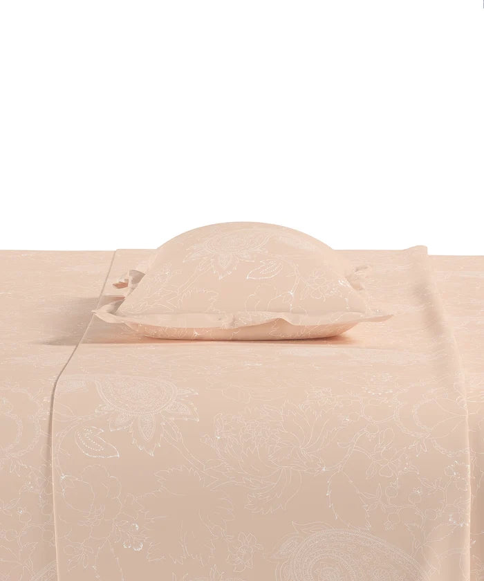 Home Essential Pastel Poetry King Bedsheet Set, Antra Salmon|144TC Cotton| 2 Pillow Covers