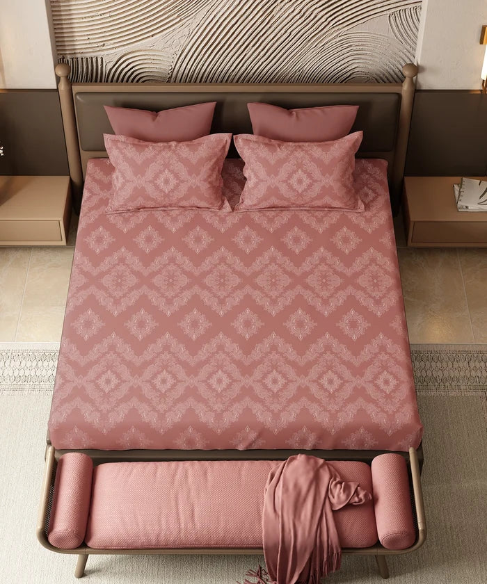 Home Essential Pastel Poetry King Bedsheet Set, Sanjh Berry|144TC Cotton| 2 Pillow Covers