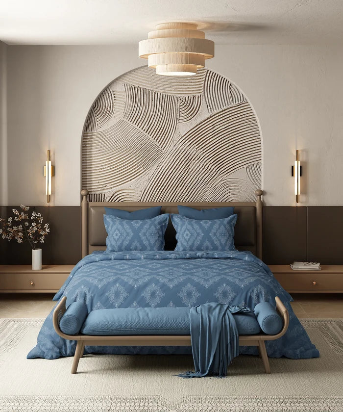 Home Essential Pastel Poetry King Bedsheet Set, Sanjh Denim|144TC Cotton| 2 Pillow Covers