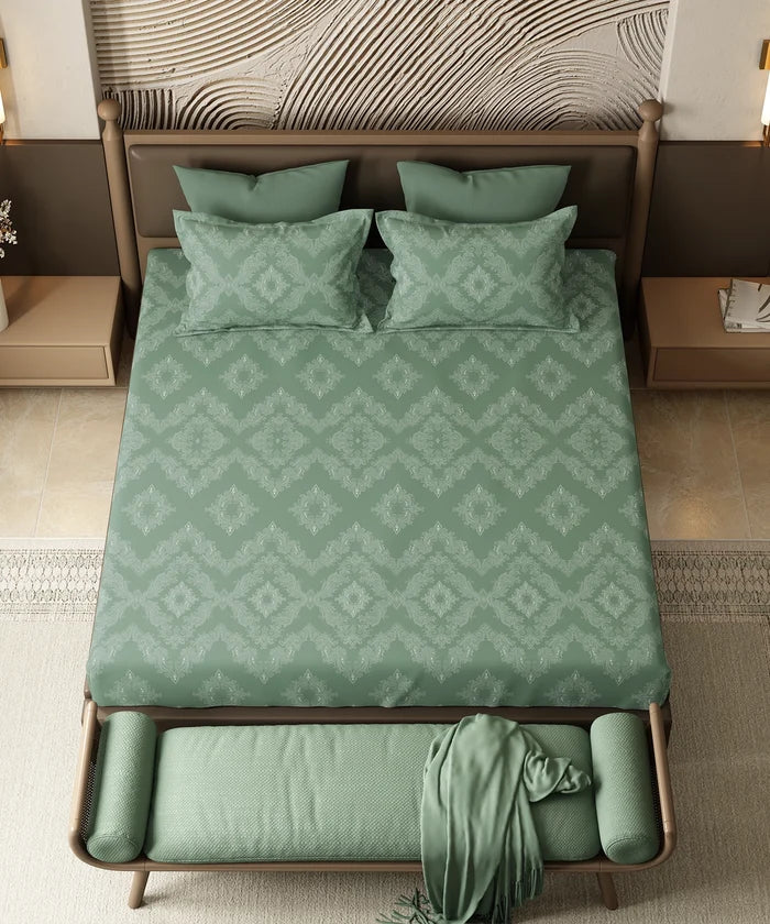 Home Essential Pastel Poetry King Bedsheet Set,Sanjh Jade|144TC Cotton| 2 Pillow Covers