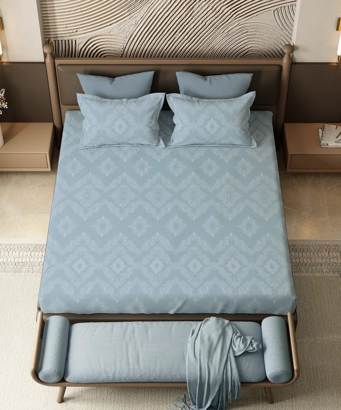 Home Essential Pastel Poetry King Bedsheet Set,Sanjh Sky|144TC Cotton| 2 Pillow Covers