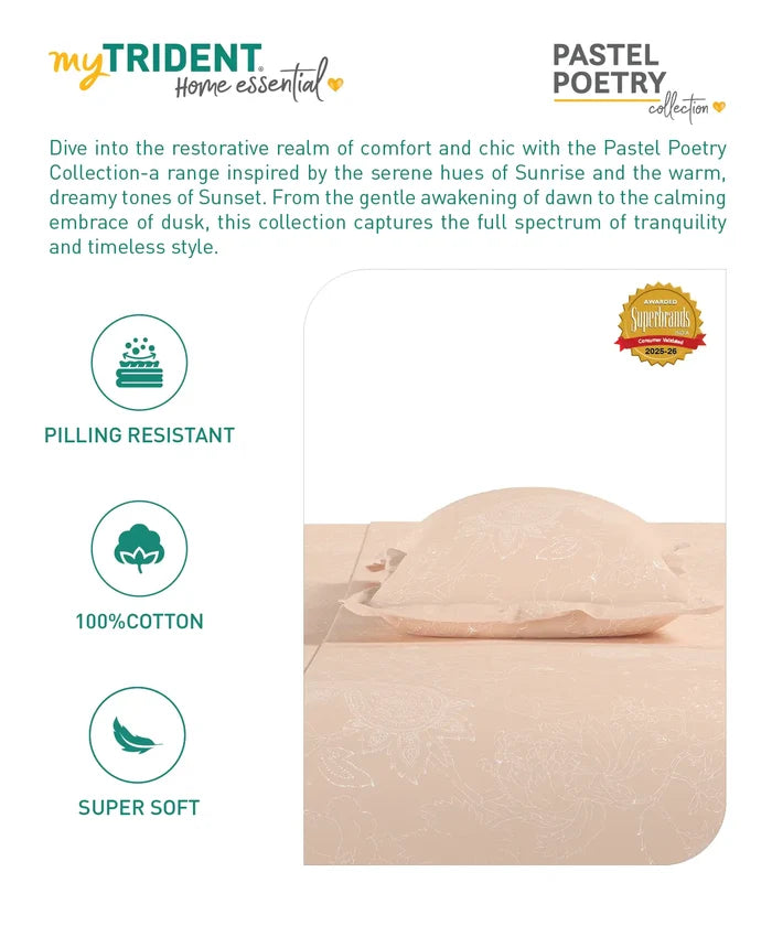 Home Essential Pastel Poetry King Fitted Bedsheet Set, Antra Salmon |144TC Cotton| 2 Pillow Covers