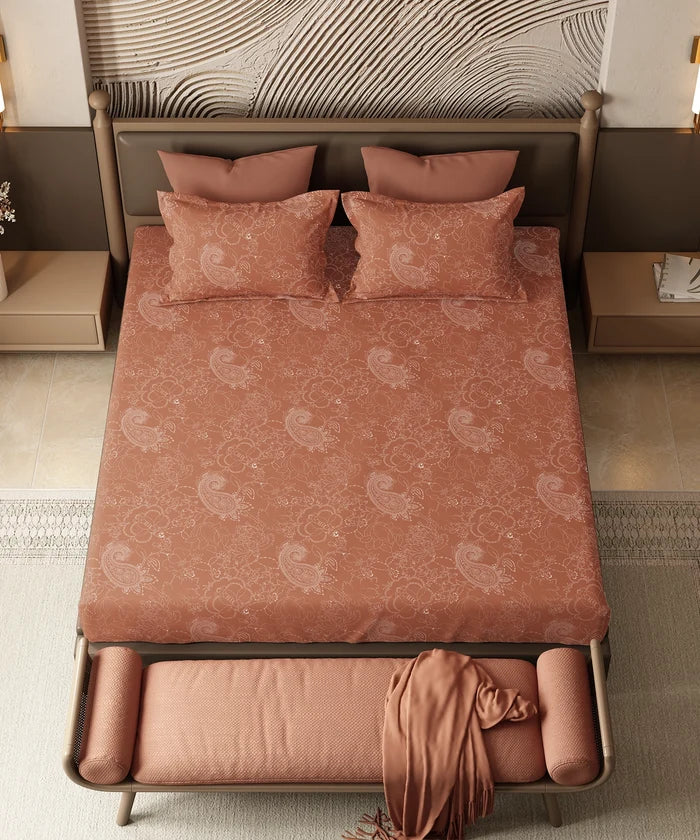 Home Essential Pastel Poetry King Fitted Bedsheet Set, Antra Seinna |144TC Cotton| 2 Pillow Covers