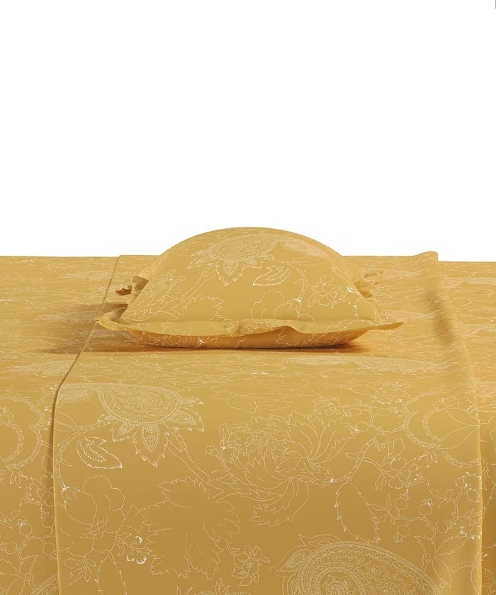 Home Essential Pastel Poetry King Fitted Bedsheet Set, Antra Sun |144TC Cotton| 2 Pillow Covers