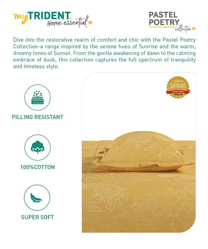 Home Essential Pastel Poetry King Fitted Bedsheet Set, Antra Sun |144TC Cotton| 2 Pillow Covers