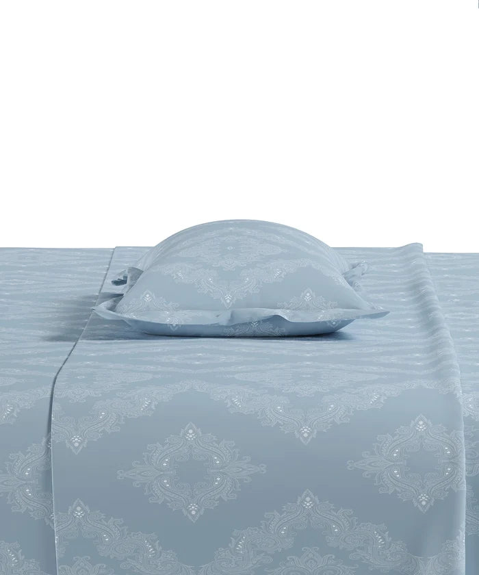 Home Essential Pastel Poetry King Fitted Bedsheet Set, Sanjh Sky|144TC Cotton| 2 Pillow Covers