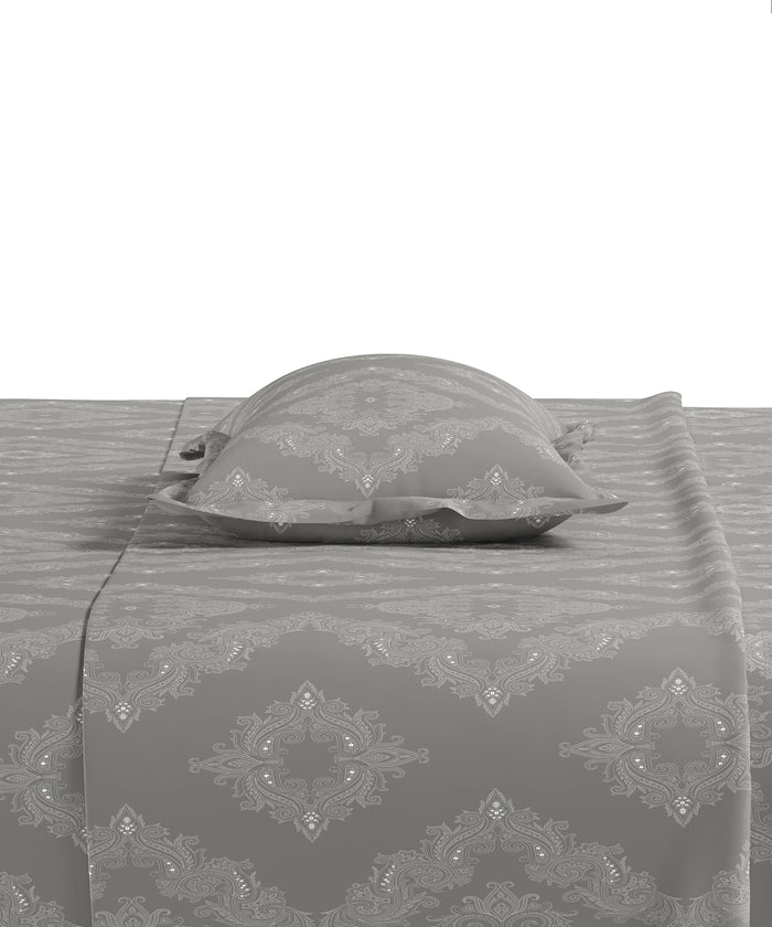 Home Essential Pastel Poetry King Fitted Bedsheet Set, Sanjh Steel|144TC Cotton| 2 Pillow Covers