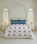 Home Essential Royal Bloom Queen Bedsheet Set, Lindon Blue| 144TC Cotton| 2 Pillow Covers
