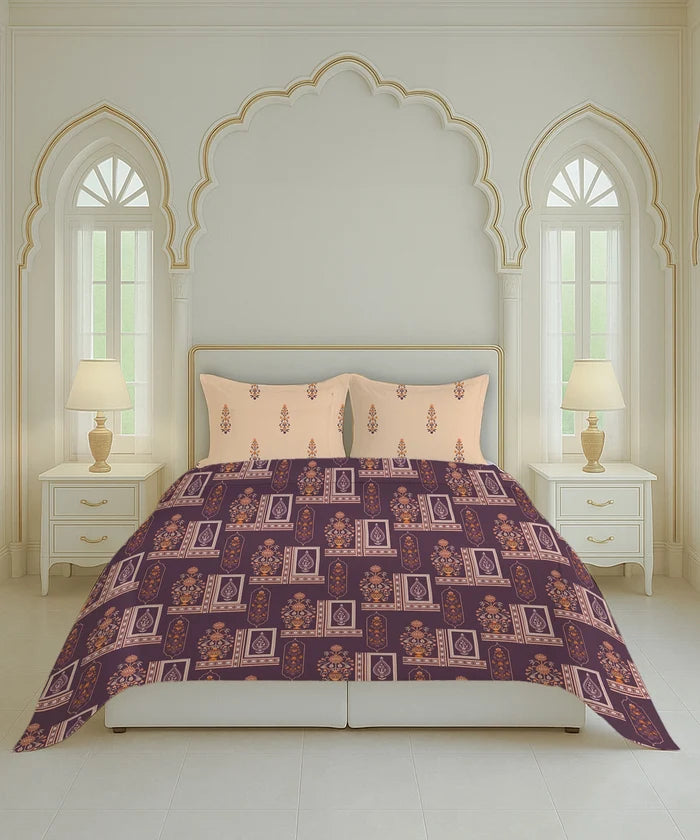 Home Essential Royal Bloom Queen Bedsheet Set, Mirabella Coral | 144TC Cotton| 2 Pillow Covers